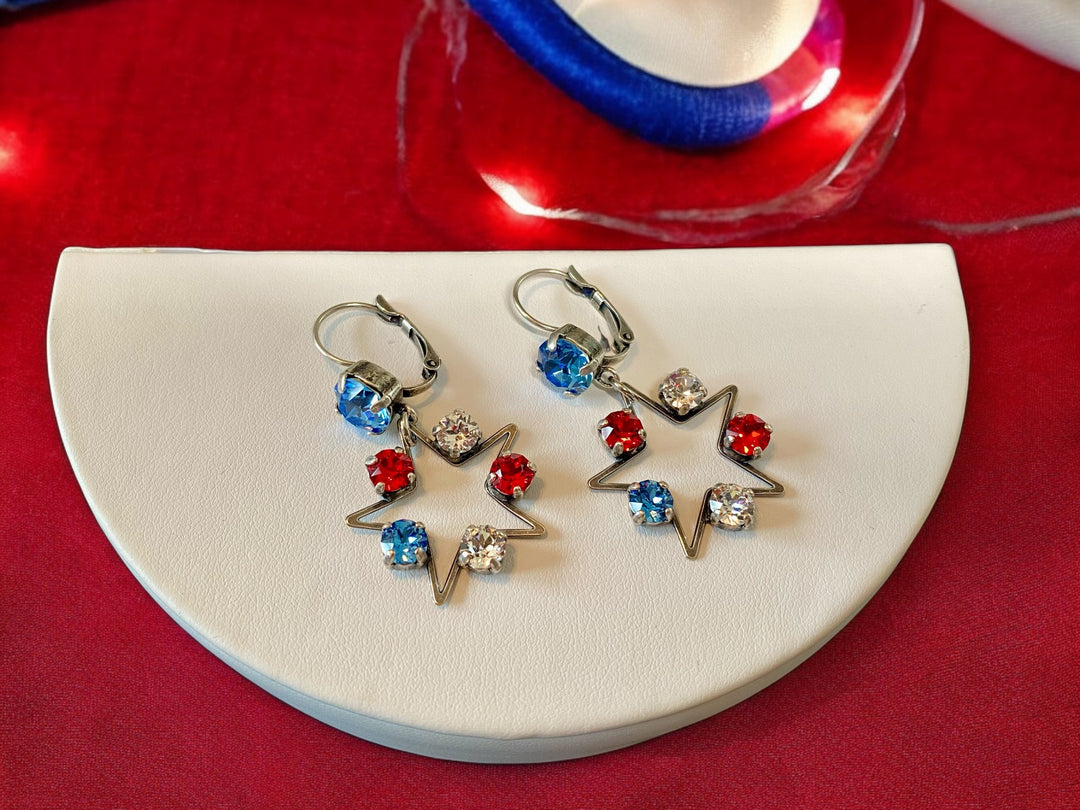 [PRE-ORDER] Forever Patriot - USA Star Crystal Dangle Earrings - Fight, Fight, Fight Collection [SHIPS in 3-5 WEEKS]