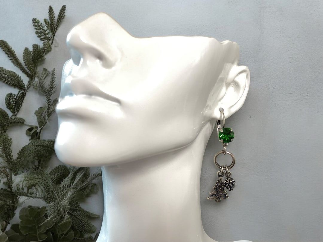 Green Crystal Christmas-Themed Dangle Earrings