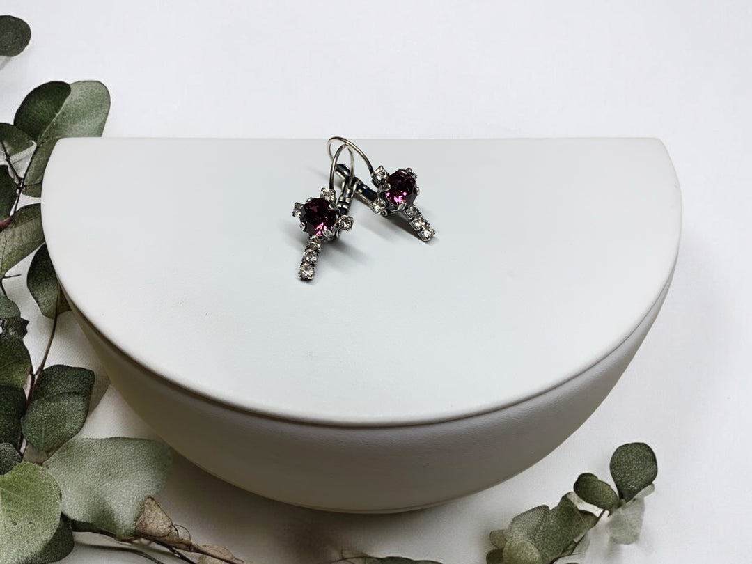 [PRE-ORDER] At The Cross - King Jesus - Amethyst Crystal Cross Rhinestone Dangle Earrings [SHIPS IN 1-2 WEEKS]