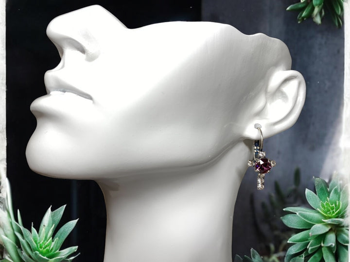 [PRE-ORDER] At The Cross - King Jesus - Amethyst Crystal Cross Rhinestone Dangle Earrings [SHIPS IN 1-2 WEEKS]