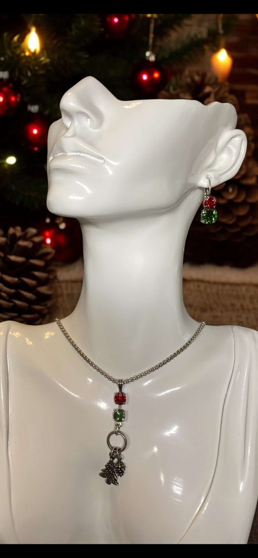 [PRE-ORDER] Christmas-Themed Crystal Dangle Charm Necklace [SHIPS in 3-5 WEEKS]