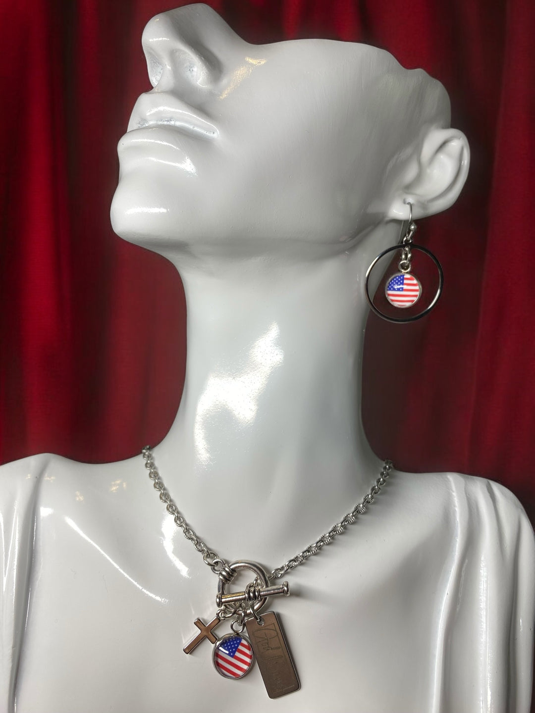 God Wins - American Flag Cross Charms Toggle Necklace