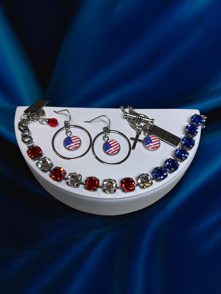 God Wins - American Flag Cross Charms Toggle Necklace