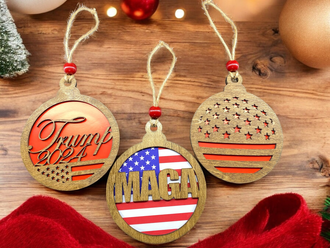 [PRE-ORDER] Celebrate Victory - Large Handmade Wood Patriotic MAGA Ornaments | Made in the USA (Choice of 3 Large) [SHIPS IN 1-2 WEEKS]