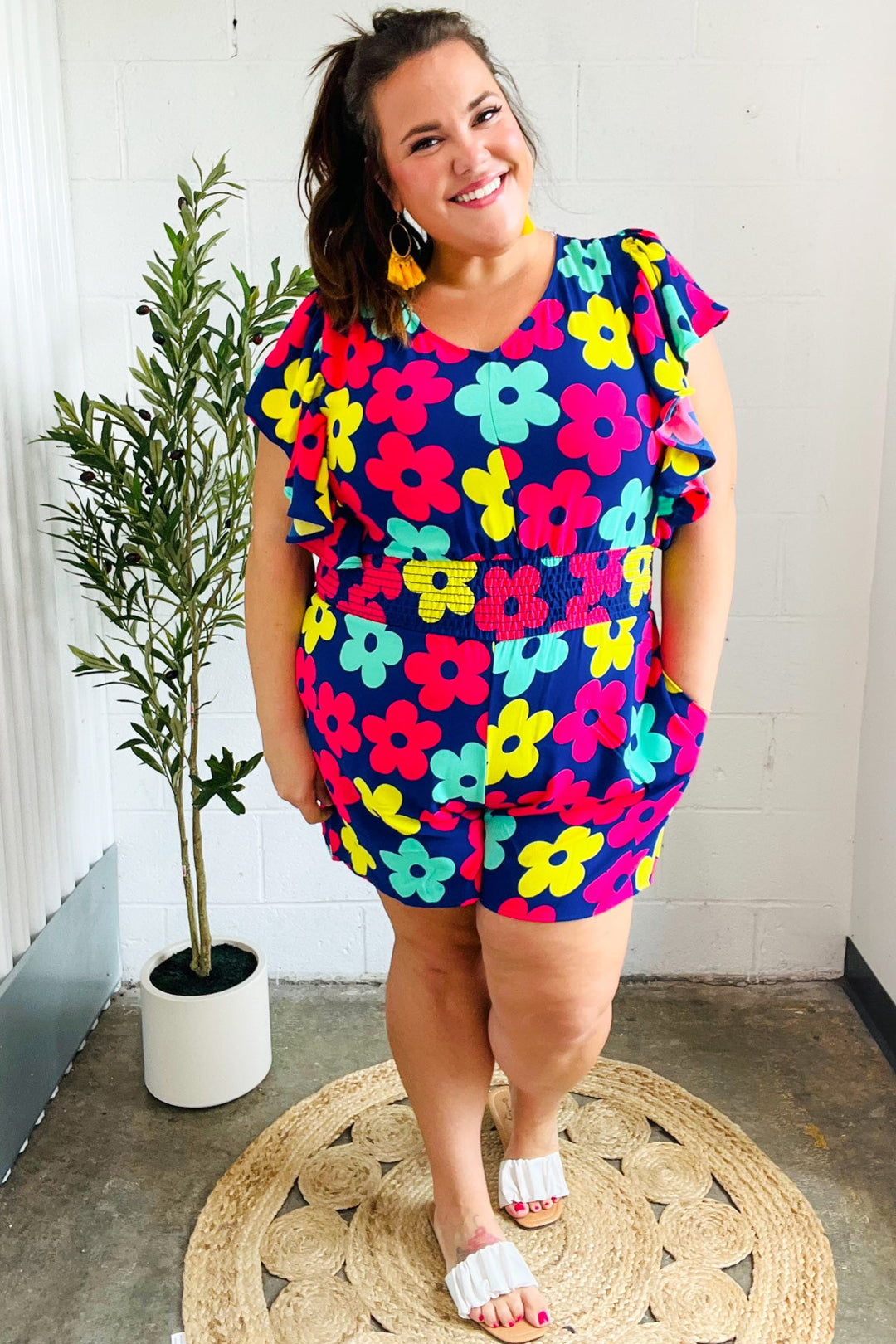 Bold Florals - Smocked-Waist Romper