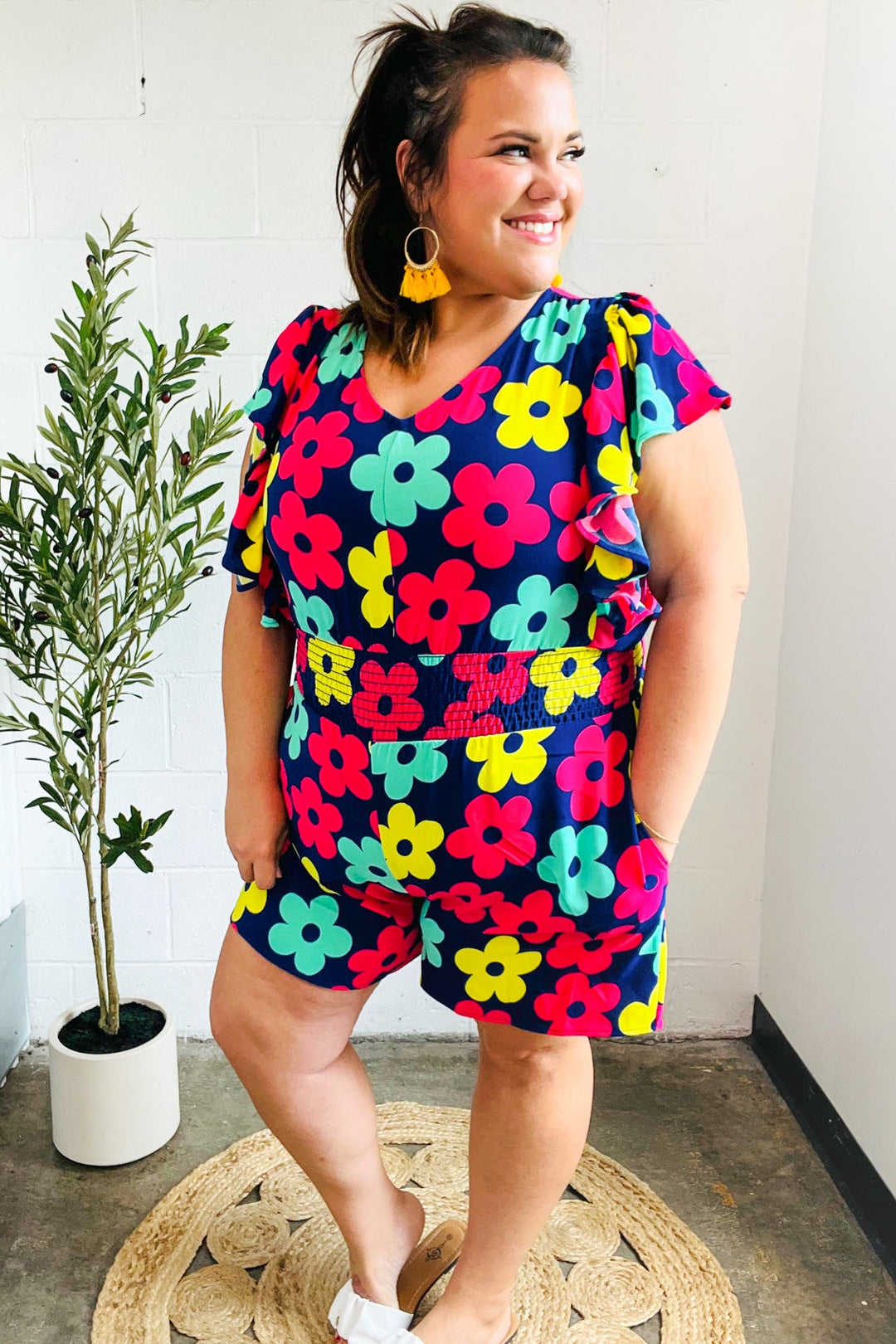 Bold Florals - Smocked-Waist Romper