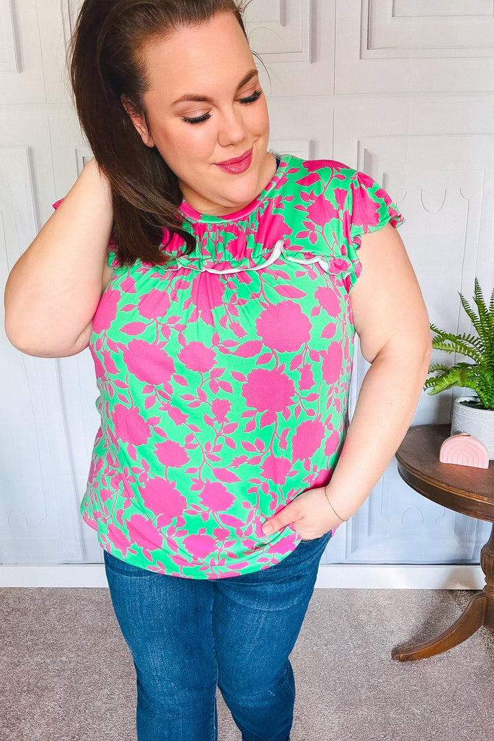 Bold & Sassy Floral Ruffle-Sleeve Top