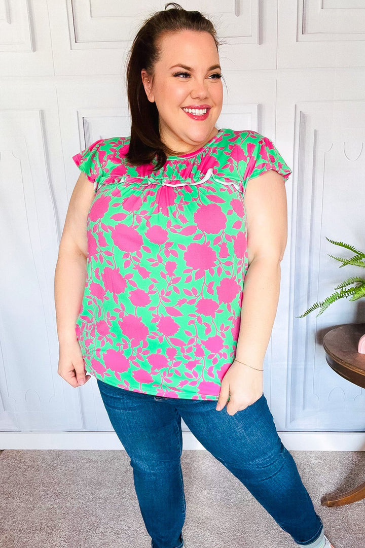 Bold & Sassy Floral Ruffle-Sleeve Top