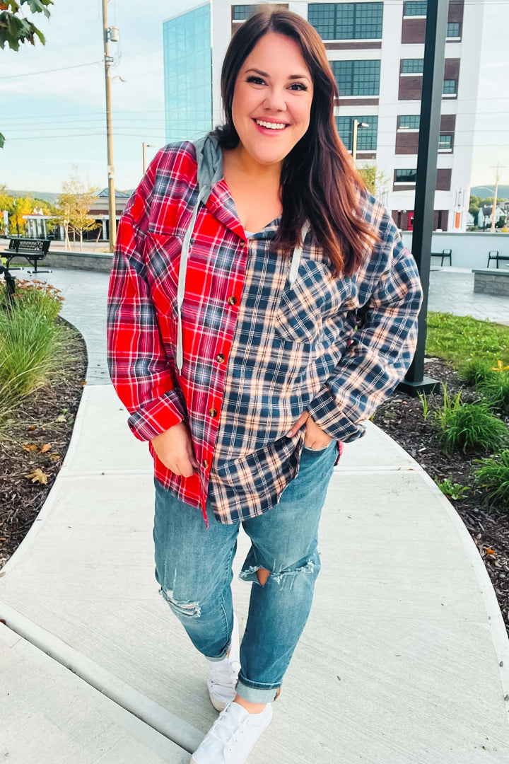 Beautiful You - Plaid Button-Down Hoodie