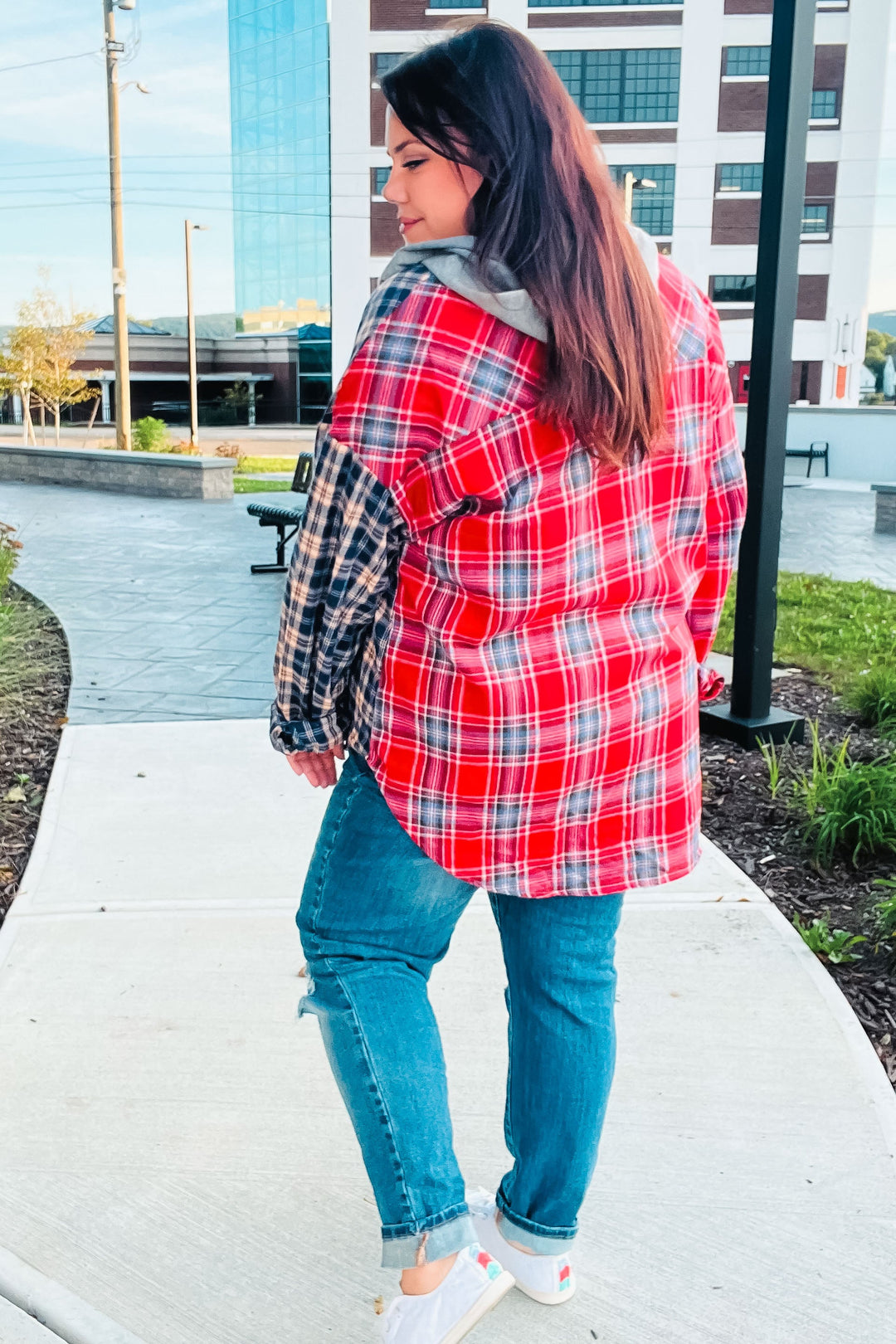 Beautiful You - Plaid Button-Down Hoodie