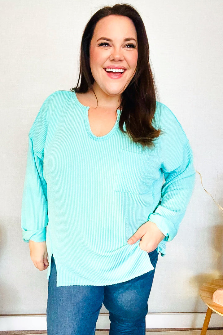 All In Ribbed Top - Seafoam