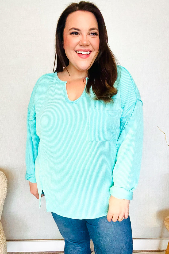 All In Ribbed Top - Seafoam