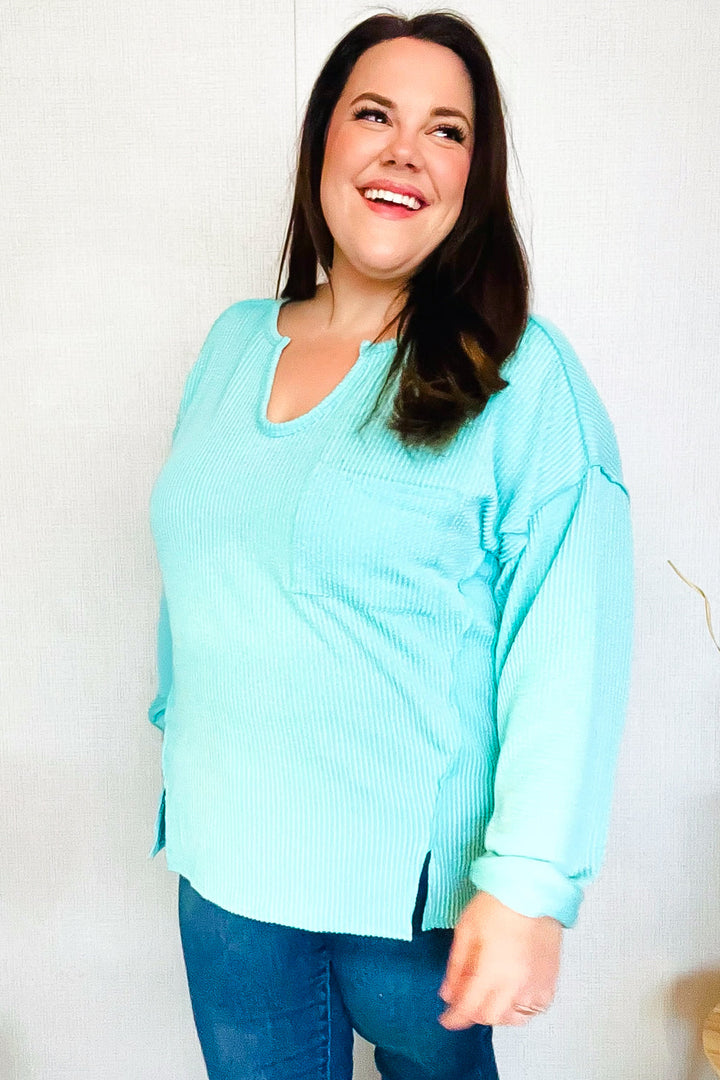 All In Ribbed Top - Seafoam