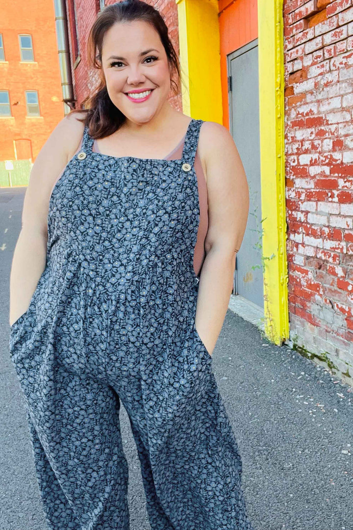 Stand Out - Floral Print Baggy Overall Jumpsuit