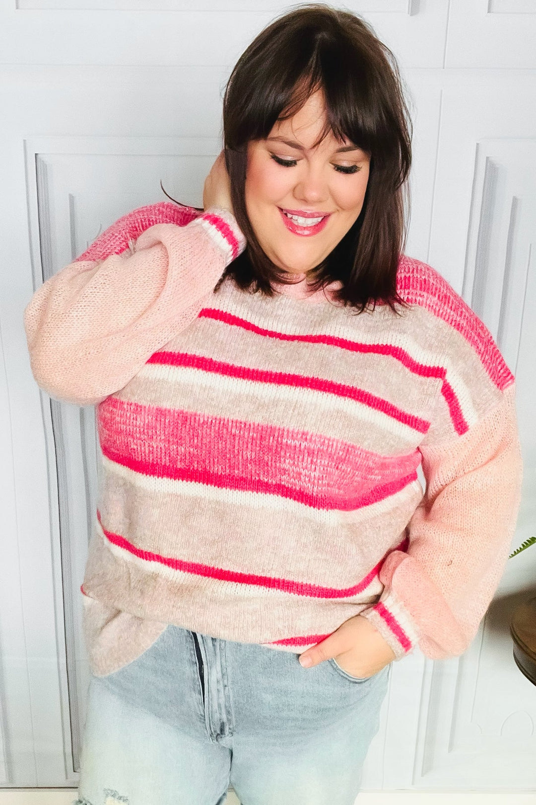 Pink & Coral Oversized Knit Sweater