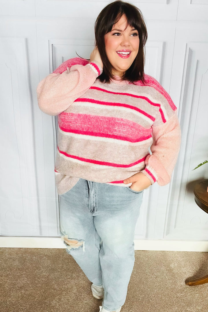 Pink & Coral Oversized Knit Sweater