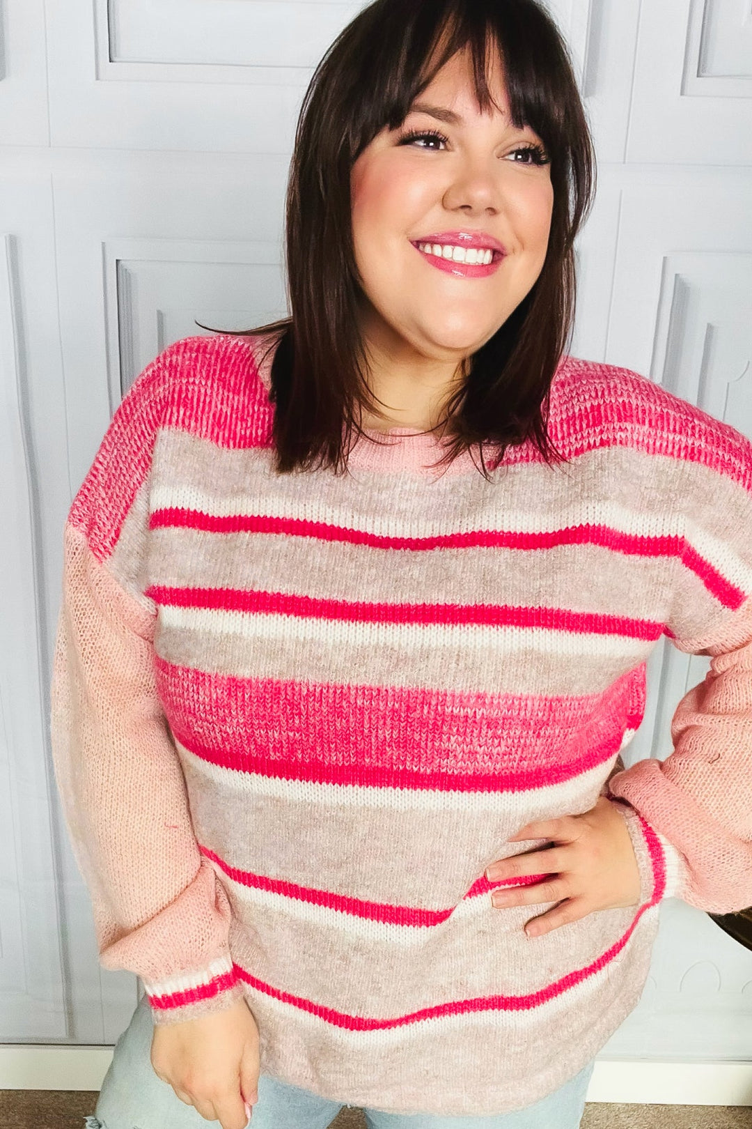 Pink & Coral Oversized Knit Sweater