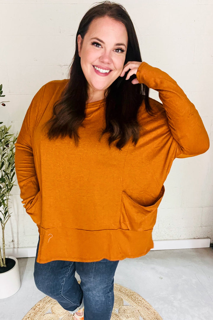 Snuggly Perfection - Hacci Dolman Sweater Top - Rust