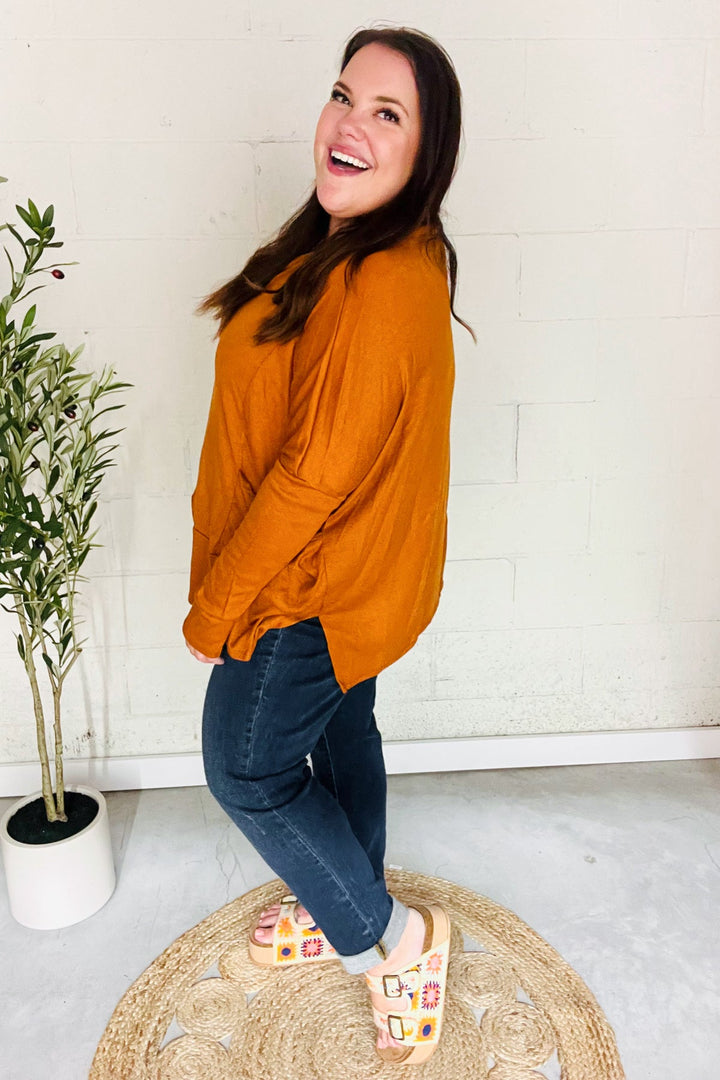 Snuggly Perfection - Hacci Dolman Sweater Top - Rust