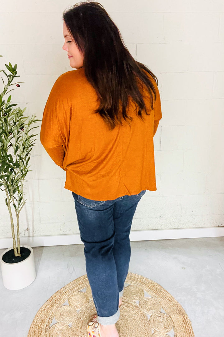 Snuggly Perfection - Hacci Dolman Sweater Top - Rust