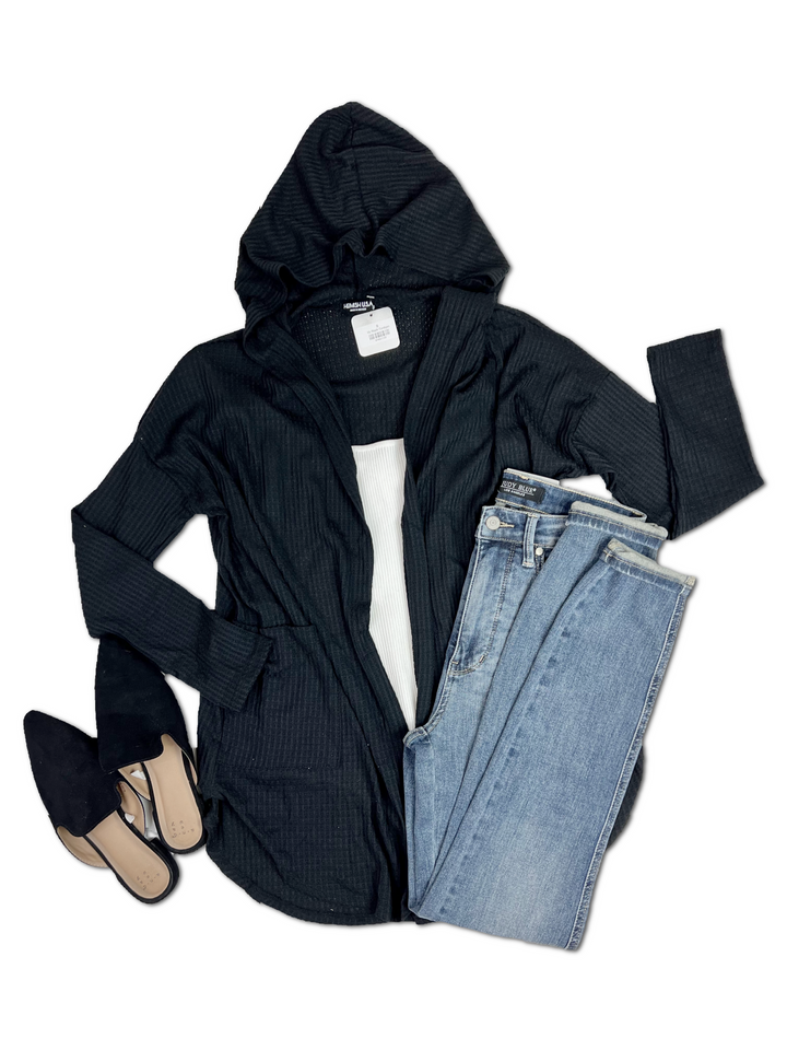 Classic Staples - Black Hooded Cardigan