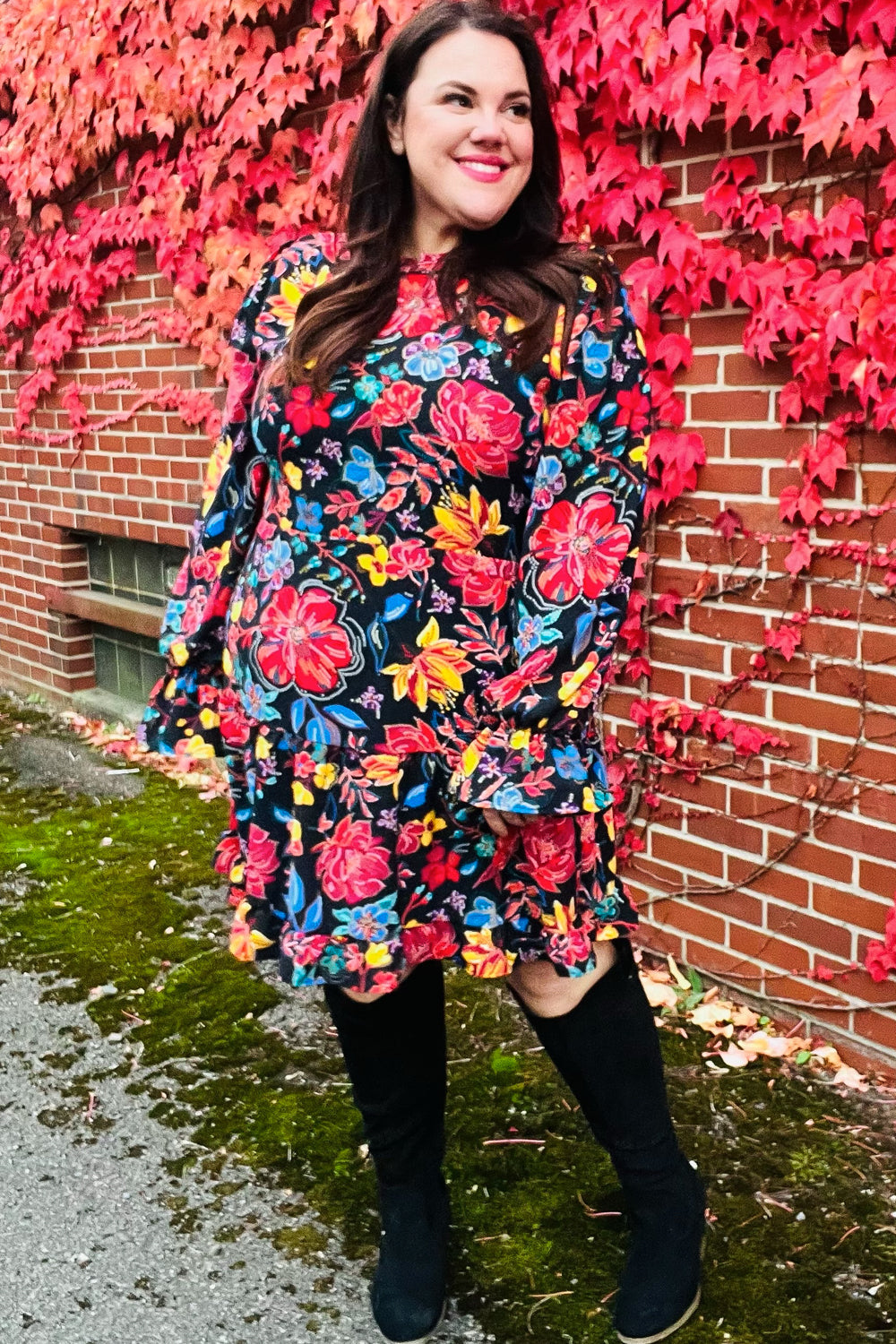 Feminine Flair - Floral Faux Sequin Print Dress