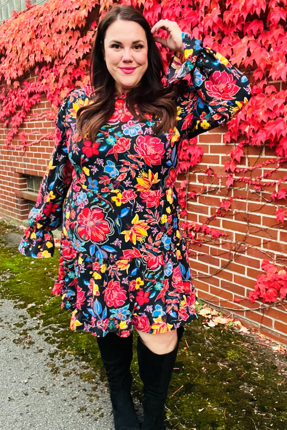 Feminine Flair - Floral Faux Sequin Print Dress