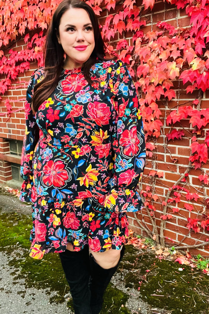 Feminine Flair - Floral Faux Sequin Print Dress