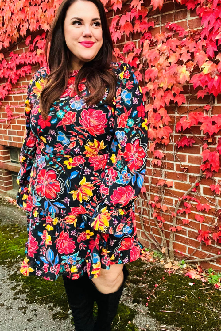 Feminine Flair - Floral Faux Sequin Print Dress