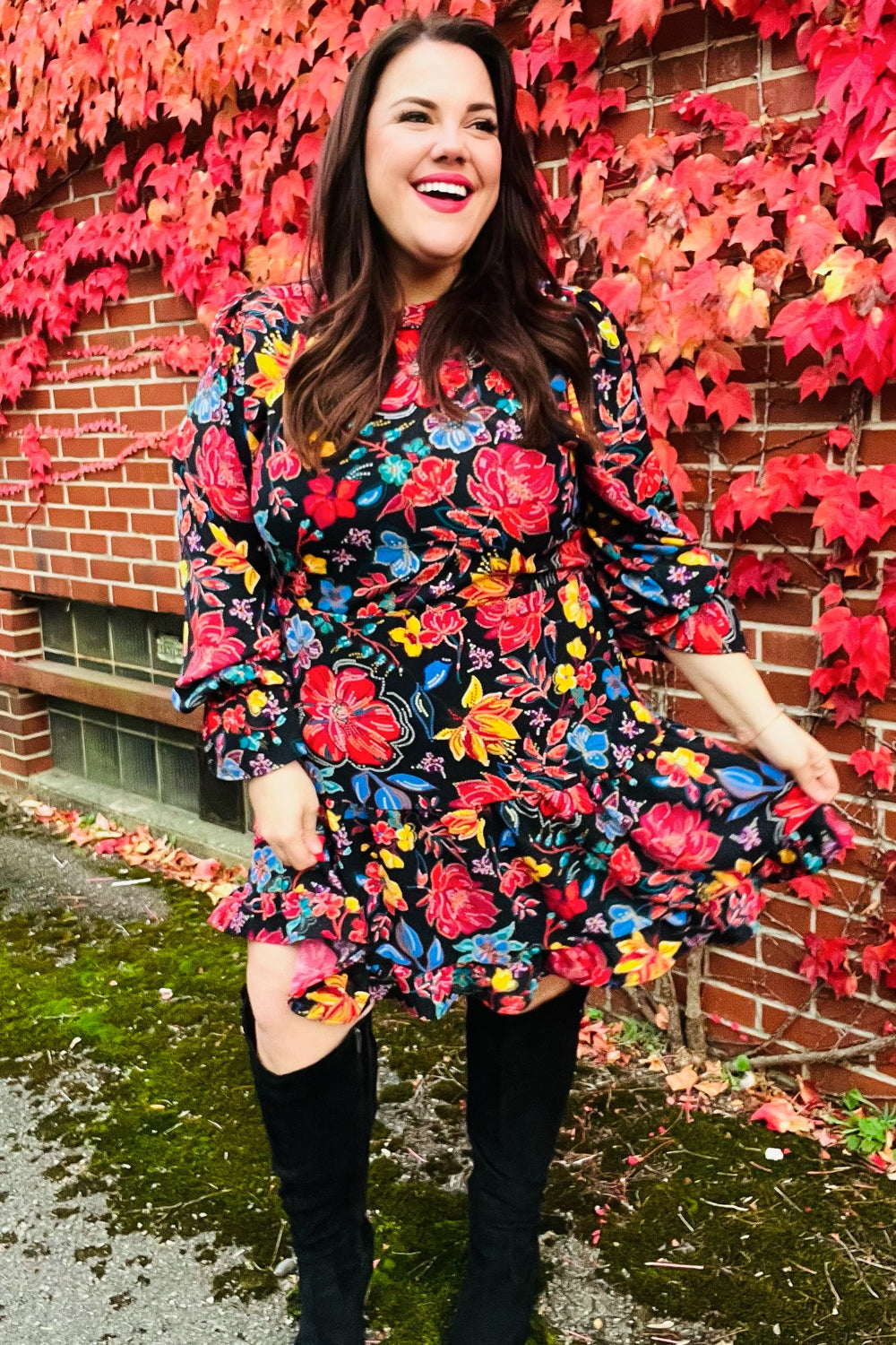 Feminine Flair - Floral Faux Sequin Print Dress