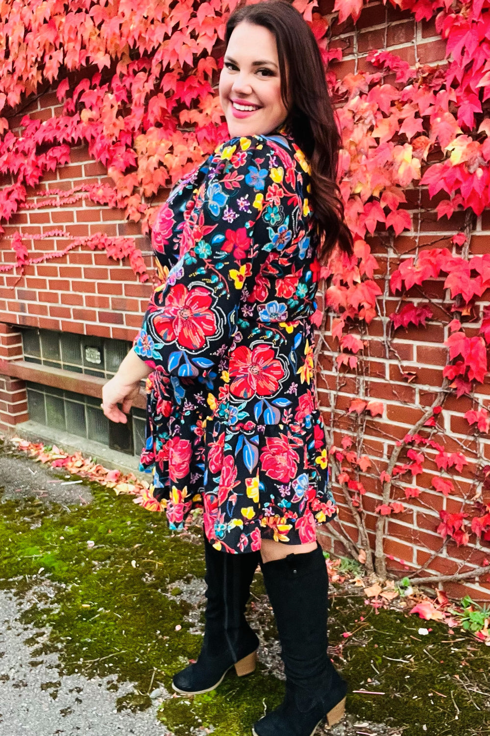 Feminine Flair - Floral Faux Sequin Print Dress