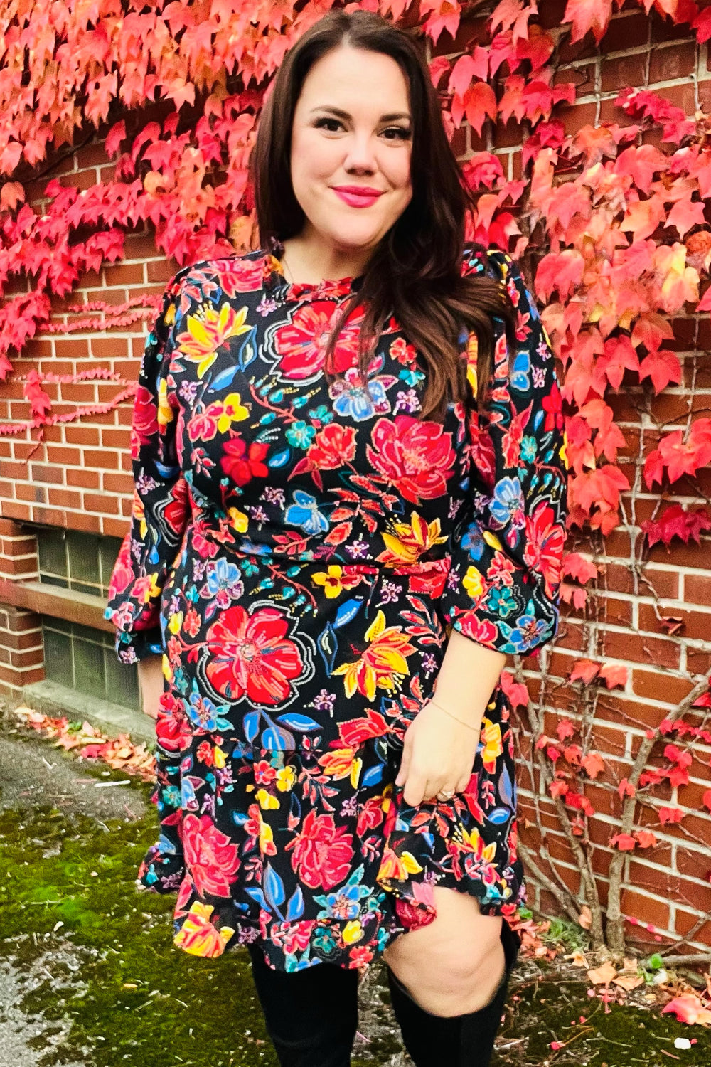 Feminine Flair - Floral Faux Sequin Print Dress