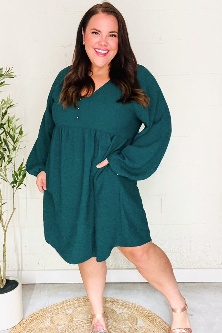 [FINAL SALE] All The Joys Babydoll Dress - Hunter Green