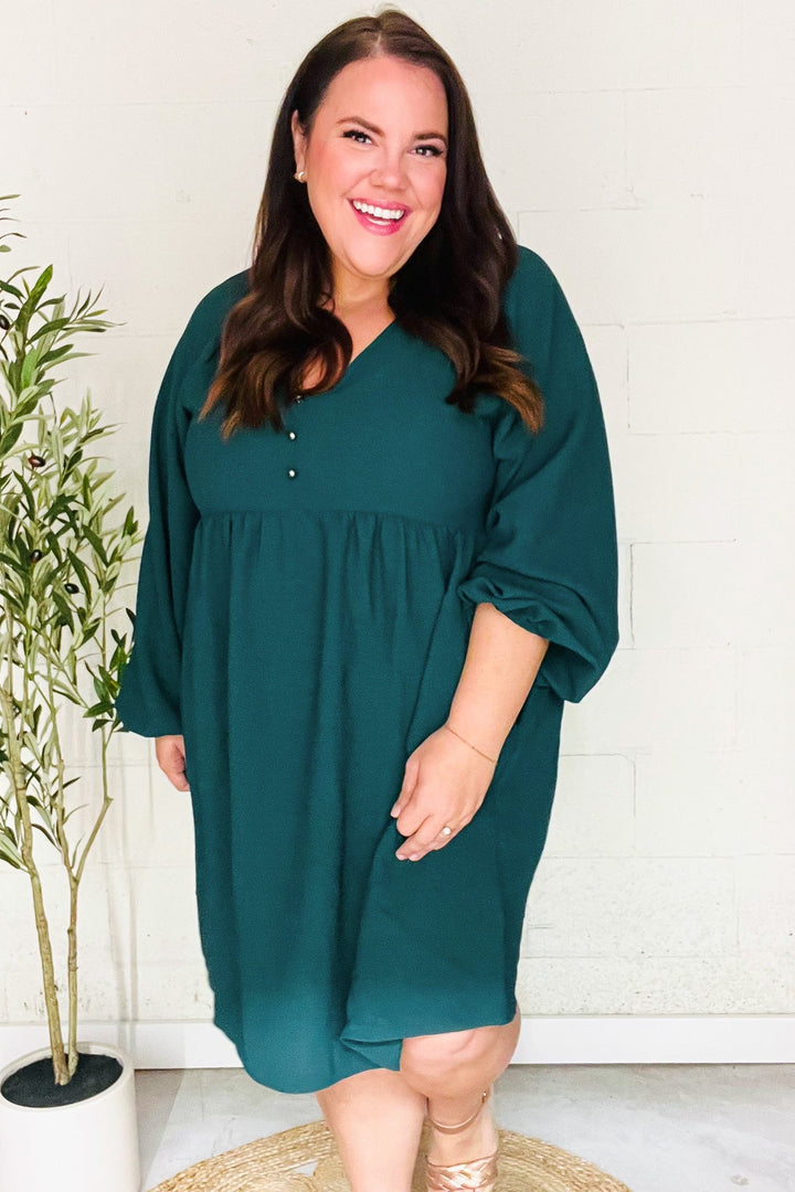 [FINAL SALE] All The Joys Babydoll Dress - Hunter Green