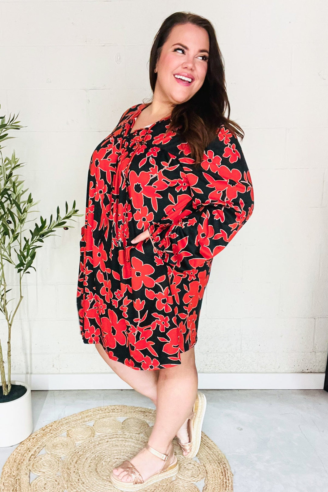 In It Together - Floral Print Front-Tie Dress