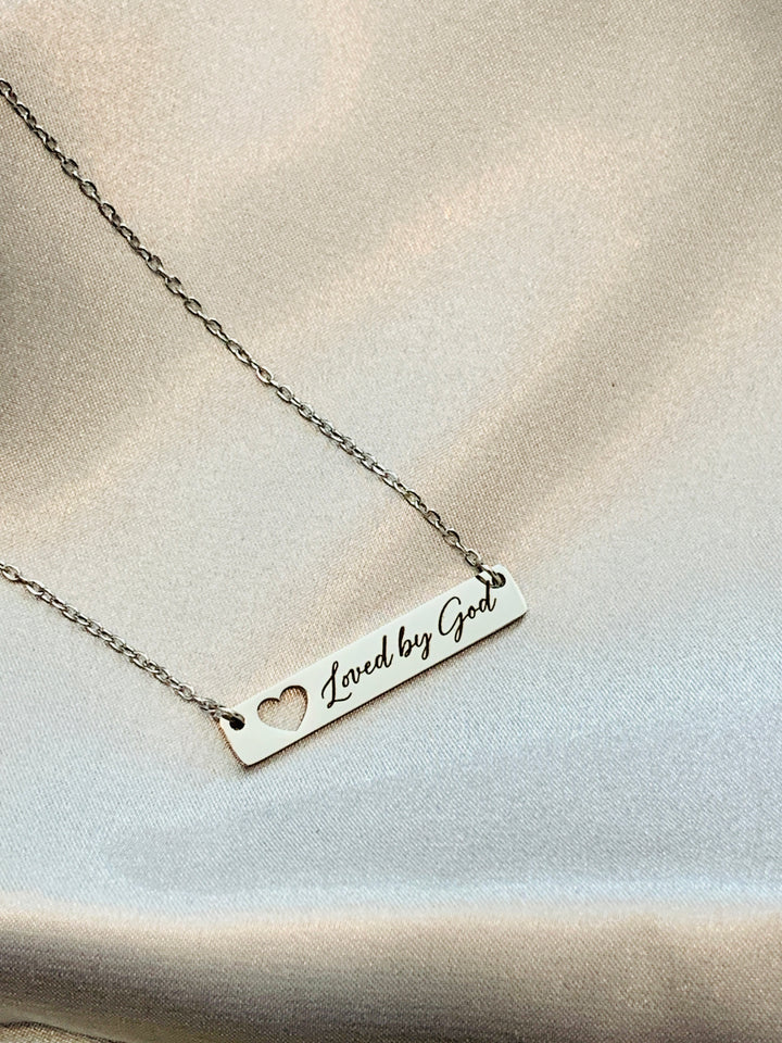 Loved By God - Stainless Steel Heart Bar Necklace