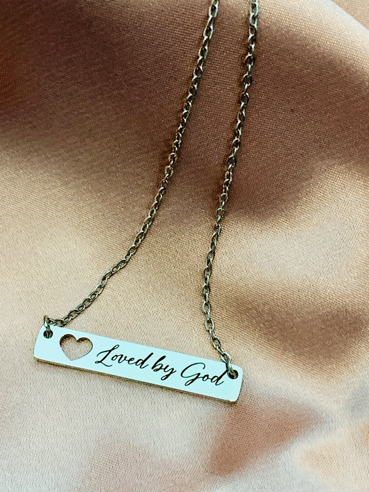 Loved By God - Stainless Steel Heart Bar Necklace