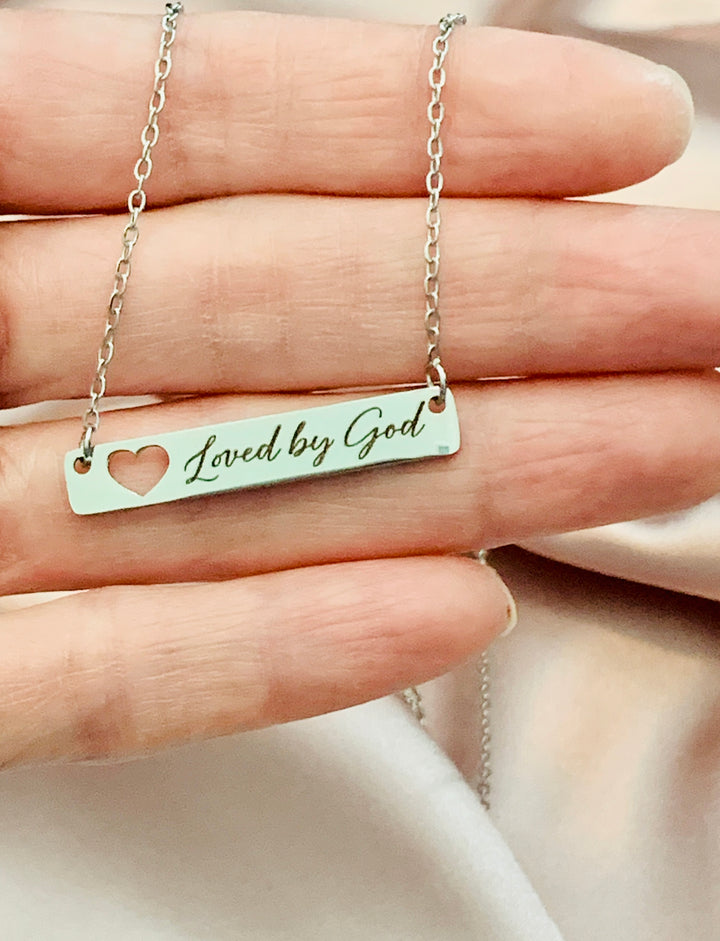 Loved By God - Stainless Steel Heart Bar Necklace