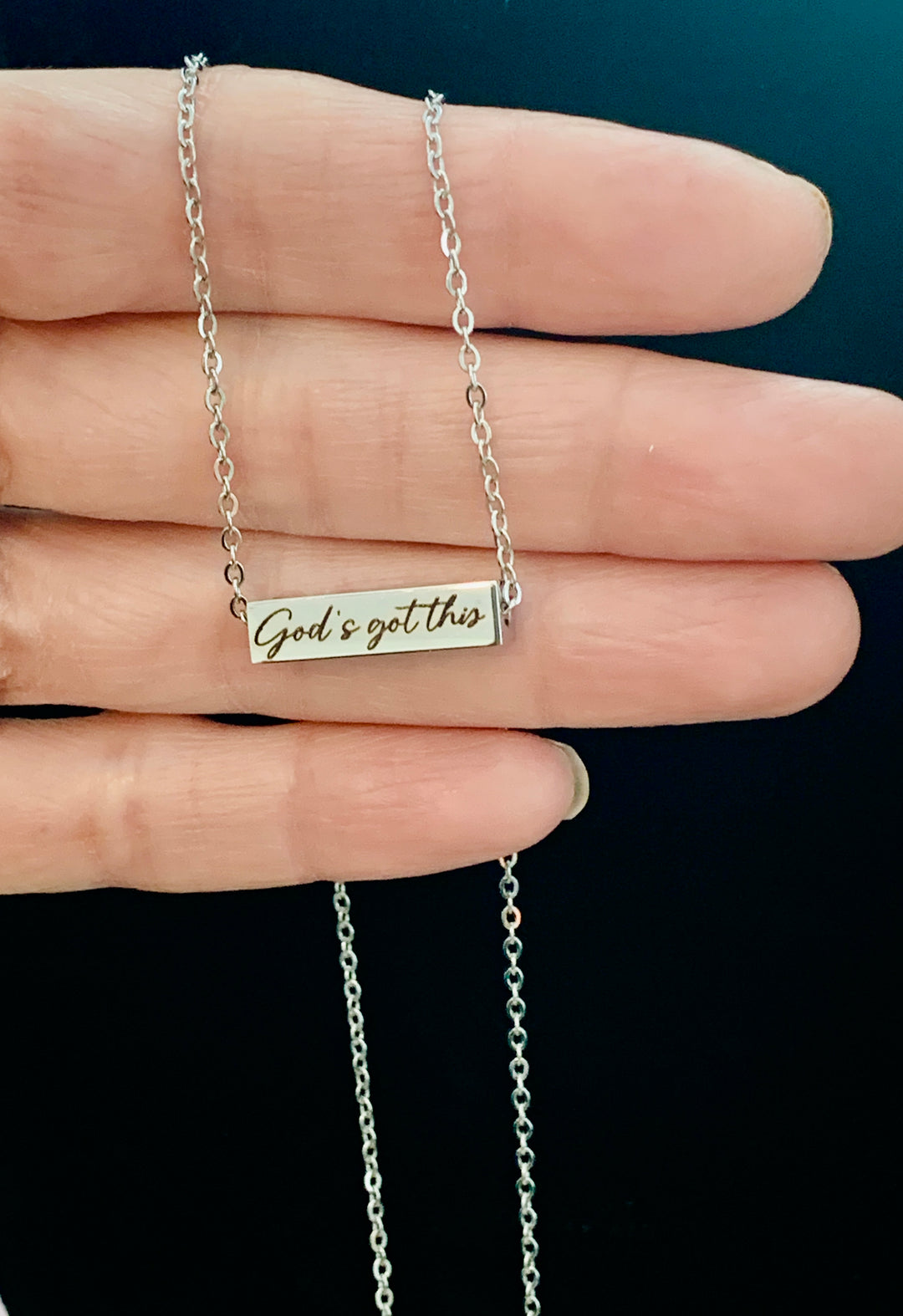 God's Got This - God Bless The USA (2-Sided) Stainless Steel Mini Bar Necklace