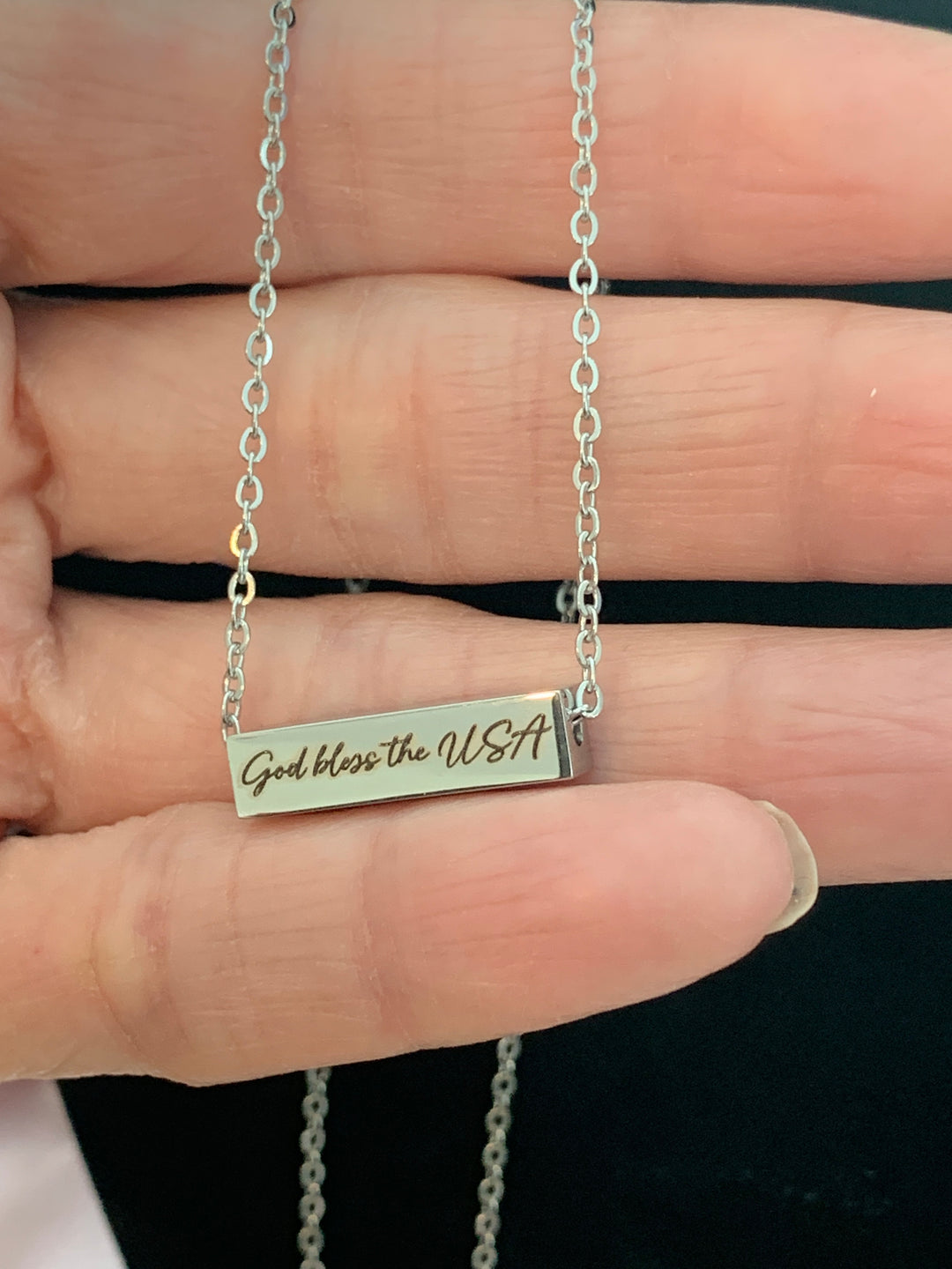 God's Got This - God Bless The USA (2-Sided) Stainless Steel Mini Bar Necklace