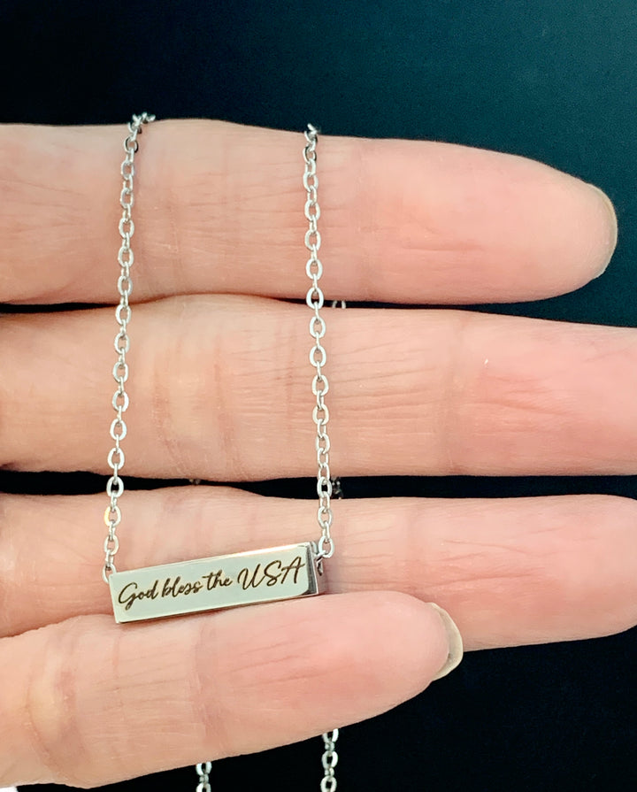 God's Got This - God Bless The USA (2-Sided) Stainless Steel Mini Bar Necklace