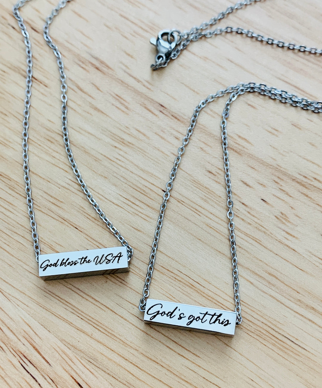 God's Got This - God Bless The USA (2-Sided) Stainless Steel Mini Bar Necklace