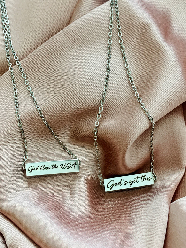 God's Got This - God Bless The USA (2-Sided) Stainless Steel Mini Bar Necklace