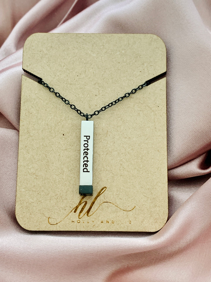 Protected - Hidden With Christ - Hidden Message Vertical Bar Stainless Steel Necklace