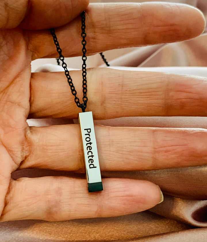 Protected - Hidden With Christ - Hidden Message Vertical Bar Stainless Steel Necklace