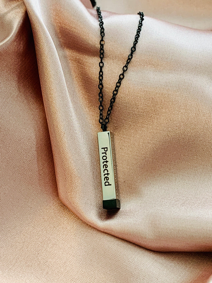 Protected - Hidden With Christ - Hidden Message Vertical Bar Stainless Steel Necklace