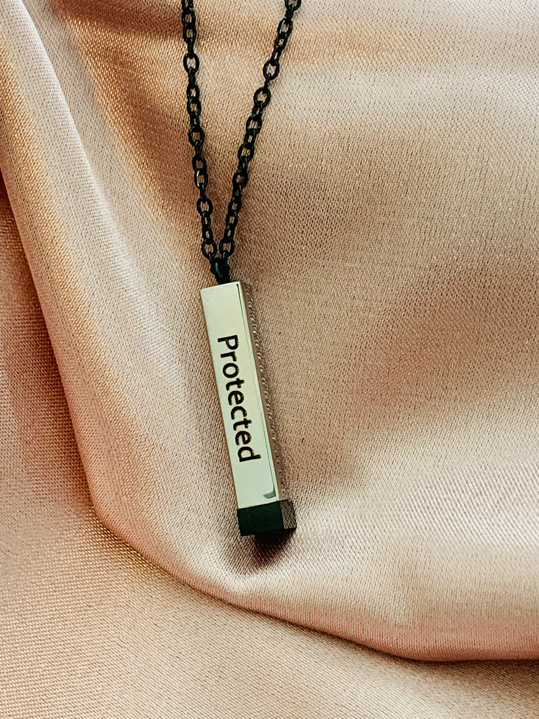 Protected - Hidden With Christ - Hidden Message Vertical Bar Stainless Steel Necklace