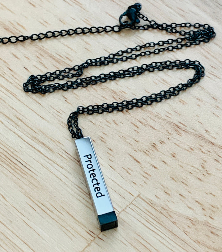 Protected - Hidden With Christ - Hidden Message Vertical Bar Stainless Steel Necklace