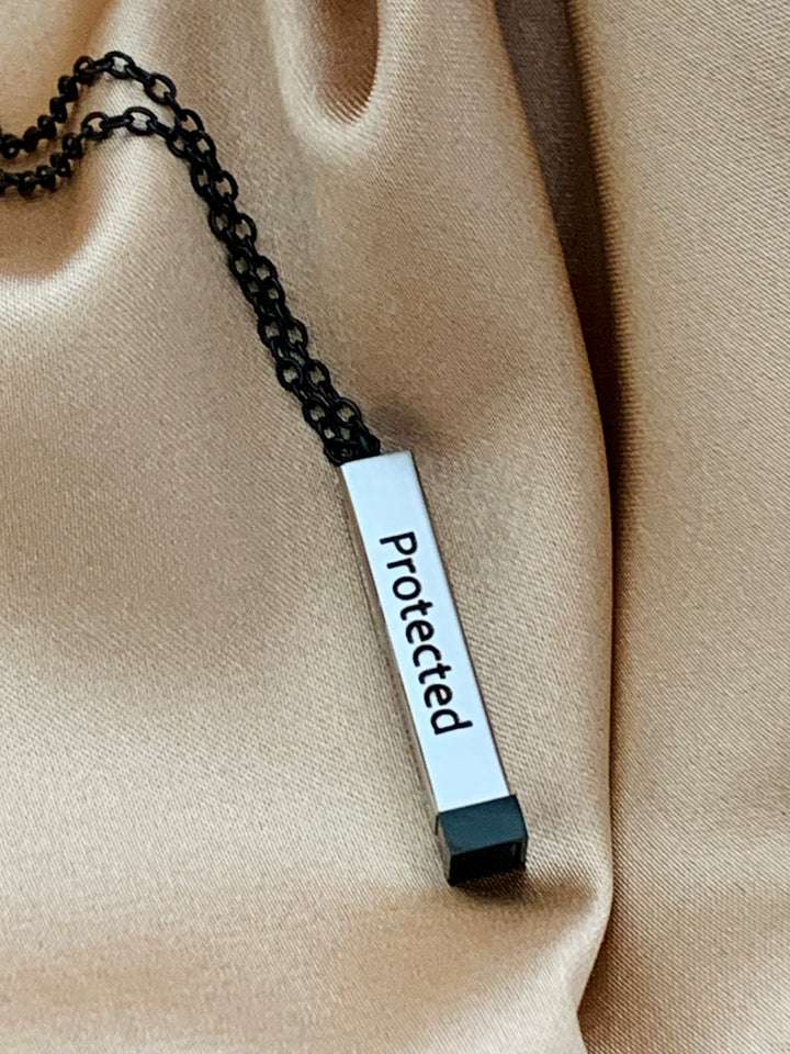 Protected - Hidden With Christ - Hidden Message Vertical Bar Stainless Steel Necklace