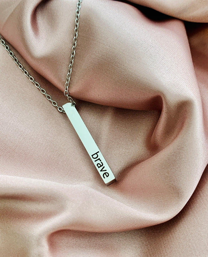 Brave - Joshua 1:9 - 2-Sided Vertical Bar Stainless Steel Necklace